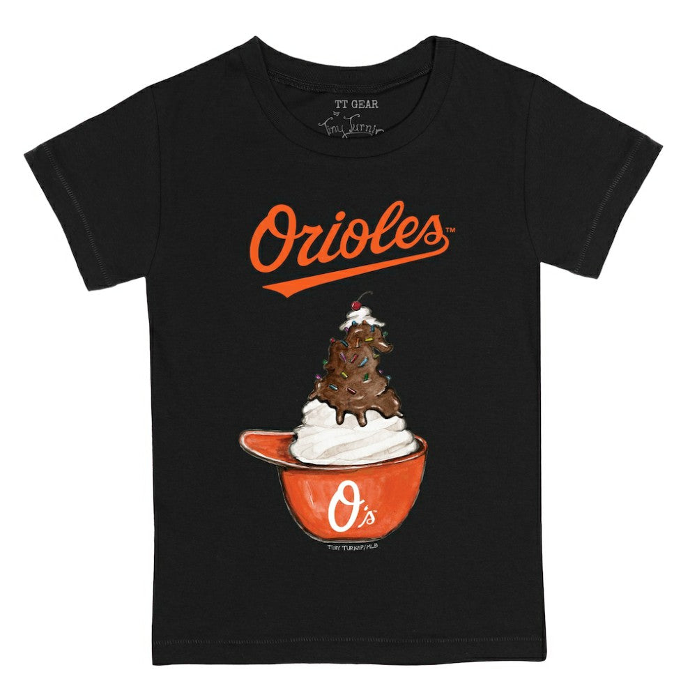 Baltimore Orioles Tiny Turnip Youth Sundae Helmet T-Shirt - Black T-shirts