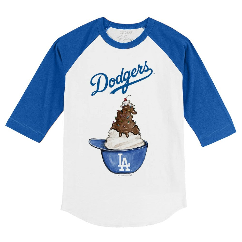 Los Angeles Dodgers Tiny Turnip Youth Sundae Helmet 3/4-Sleeve Raglan T-Shirt - White/Royal T-shirts