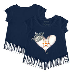 Houston Astros Tiny Turnip Girls Youth Tiara Heart Fringe T-Shirt - Navy T-shirts