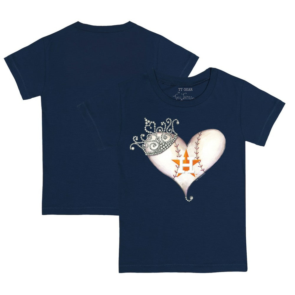 Houston Astros Tiny Turnip Youth Tiara Heart T-Shirt - Navy T-shirts