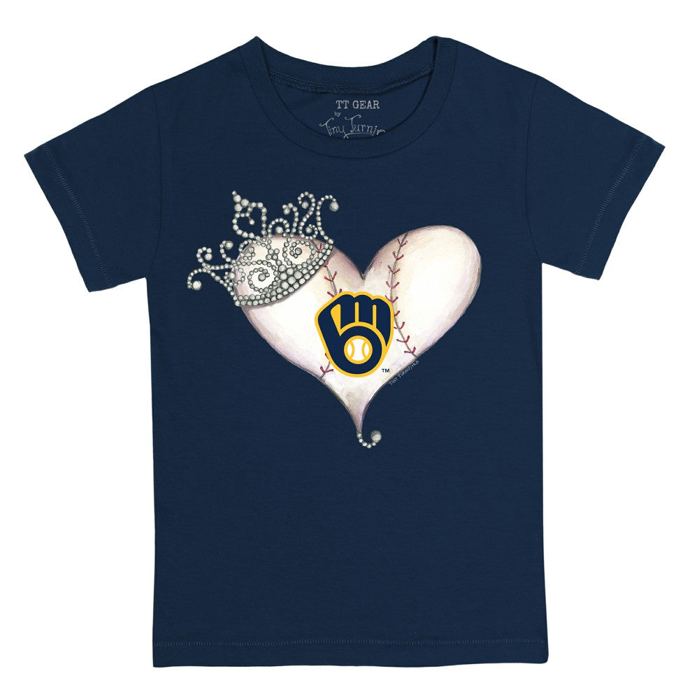 Milwaukee Brewers Tiny Turnip Youth Tiara Heart T-Shirt - Navy T-shirts