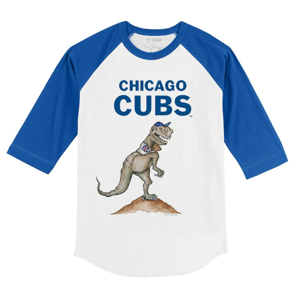 Chicago Cubs Tiny Turnip Youth TT Rex 3/4-Sleeve Raglan T-Shirt - White/Royal T-shirts