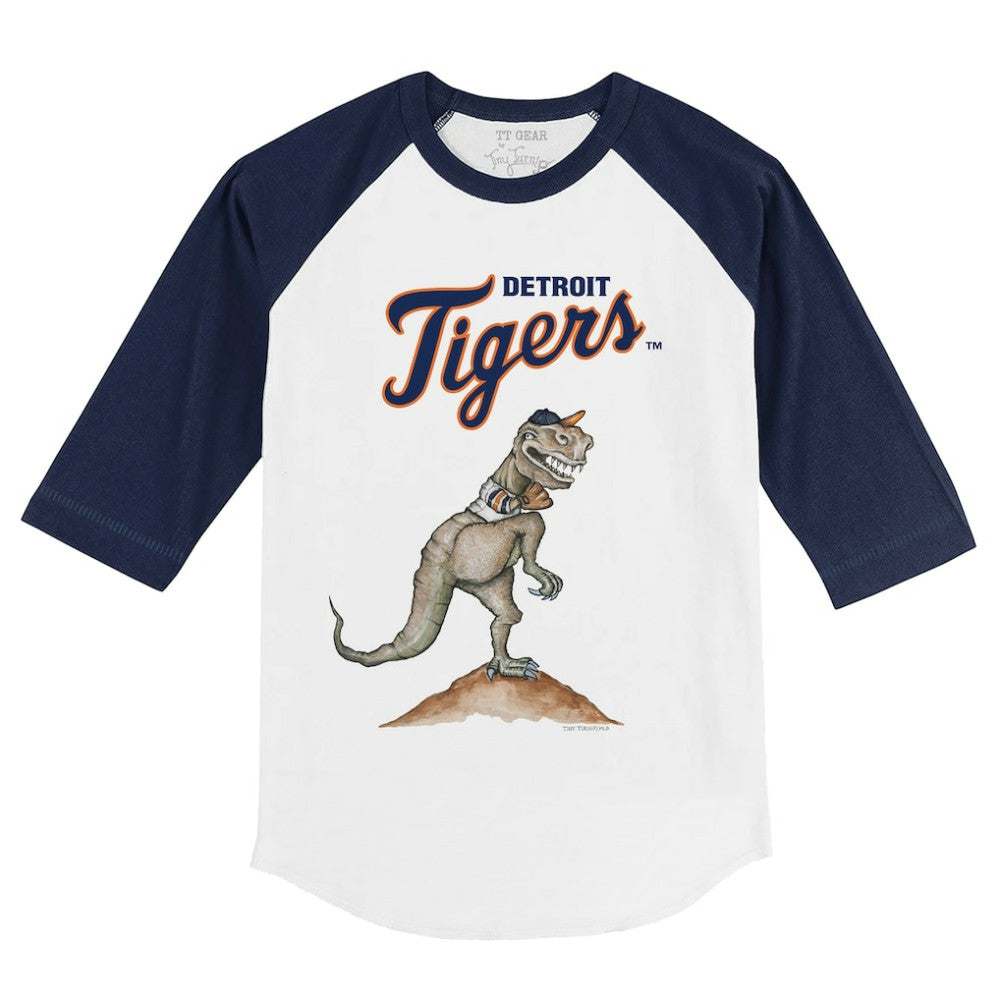 Detroit Tigers Tiny Turnip Youth TT Rex 3/4-Sleeve Raglan T-Shirt - White/Navy T-shirts