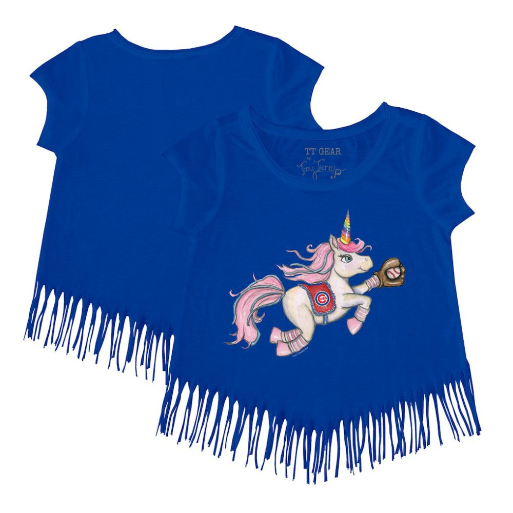 Chicago Cubs Tiny Turnip Girls Youth Unicorn Fringe T-Shirt - Royal T-shirts