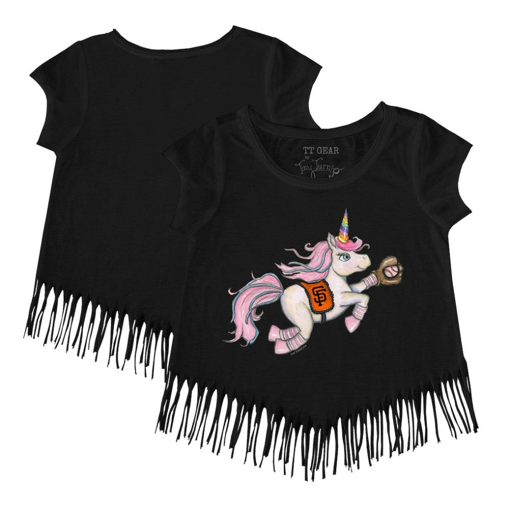 San Francisco Giants Tiny Turnip Girls Youth Unicorn Fringe T-Shirt - Black T-shirts