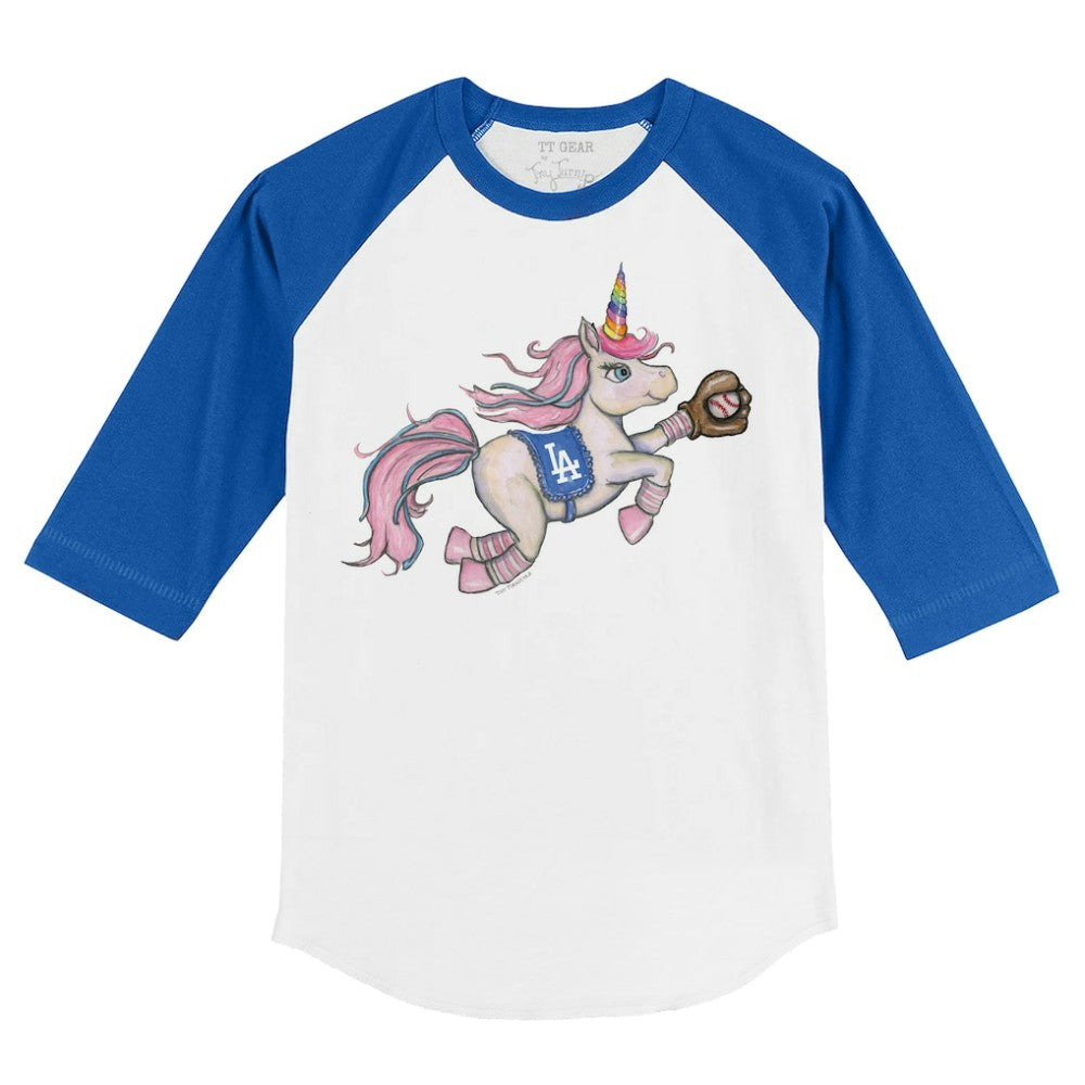 Los Angeles Dodgers Tiny Turnip Youth Unicorn 3/4-Sleeve Raglan T-Shirt - White/Royal T-shirts