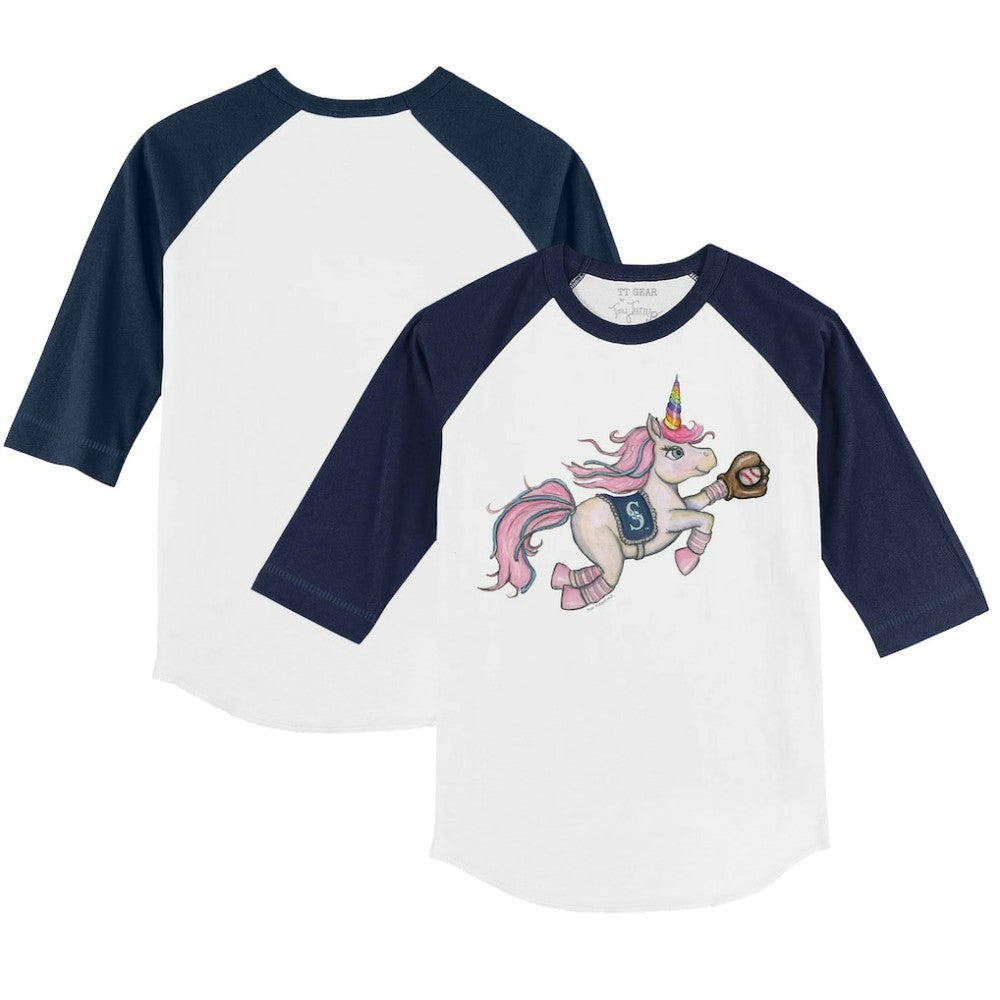 Seattle Mariners Tiny Turnip Youth Unicorn 3/4-Sleeve Raglan T-Shirt - White/Navy T-shirts