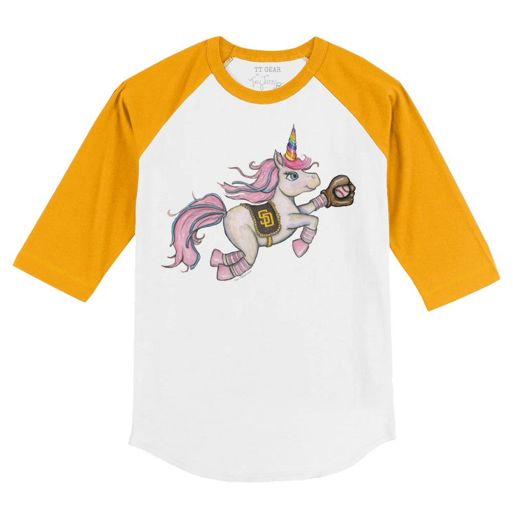 San Diego Padres Tiny Turnip Youth Unicorn 3/4-Sleeve Raglan T-Shirt - White/Gold T-shirts