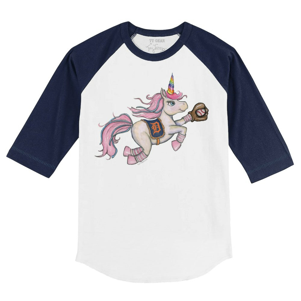 Detroit Tigers Tiny Turnip Youth Unicorn 3/4-Sleeve Raglan T-Shirt - White/Navy T-shirts