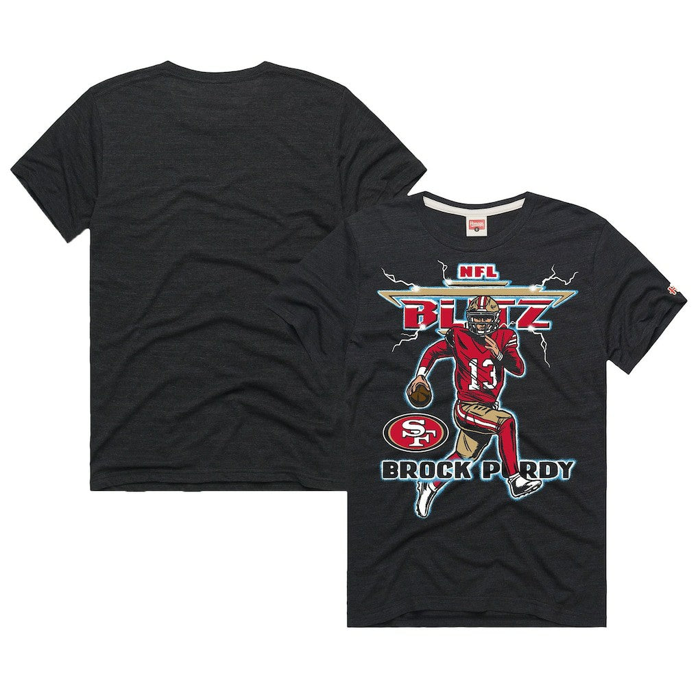 Brock Purdy San Francisco 49ers Homage Unisex NFL Blitz Player Tri-Blend T-Shirt - Heathered Black T-shirts