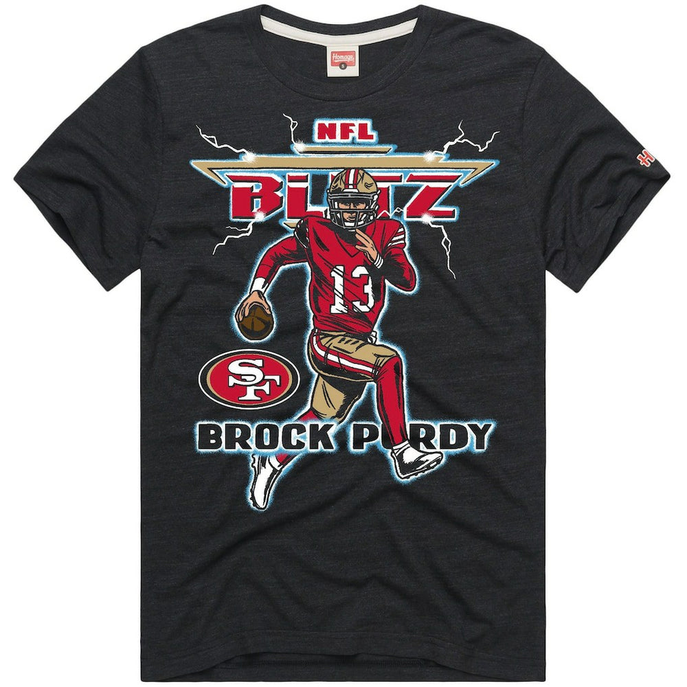 Brock Purdy San Francisco 49ers Homage Unisex NFL Blitz Player Tri-Blend T-Shirt - Heathered Black T-shirts