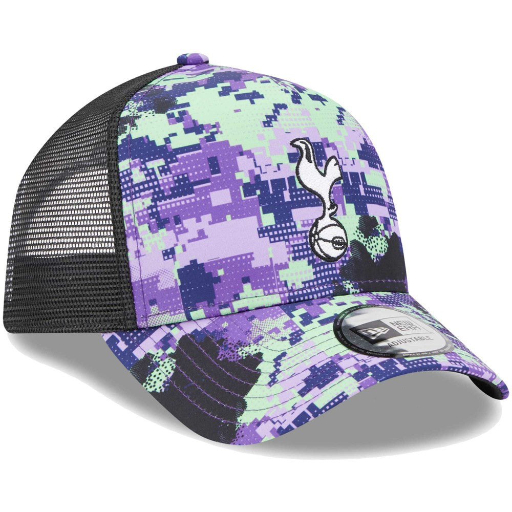 Tottenham Hotspur New Era Black Glitch All Over Print E-Frame Trucker Adjustable Hat - New Era