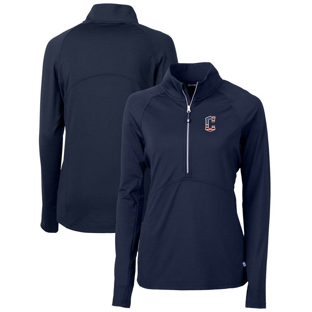 Cleveland Guardians Cutter & Buck Women's Americana Logo Adapt Eco Knit Stretch Recycled Half-Zip Pullover Top - Navy Pullover