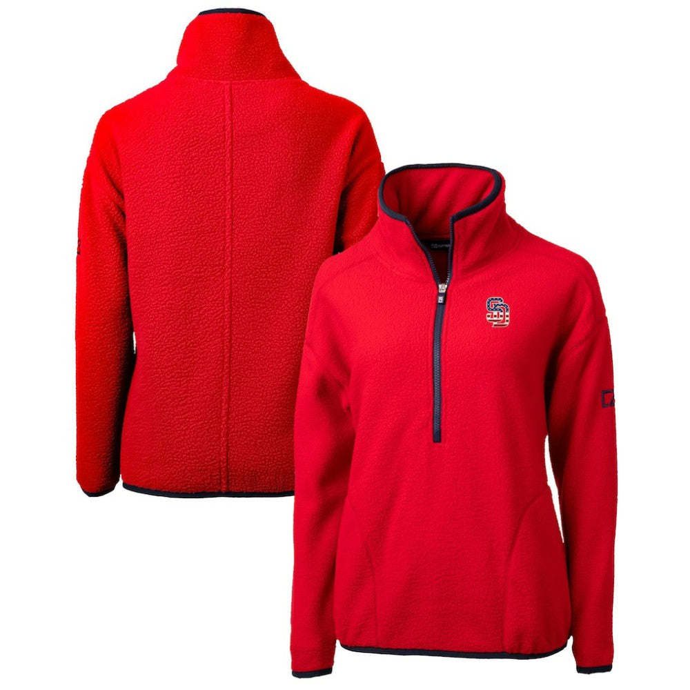 San Diego Padres Cutter & Buck Women's Americana Logo Cascade Eco Sherpa Fleece Half-Zip Pullover Jacket - Red Jackets