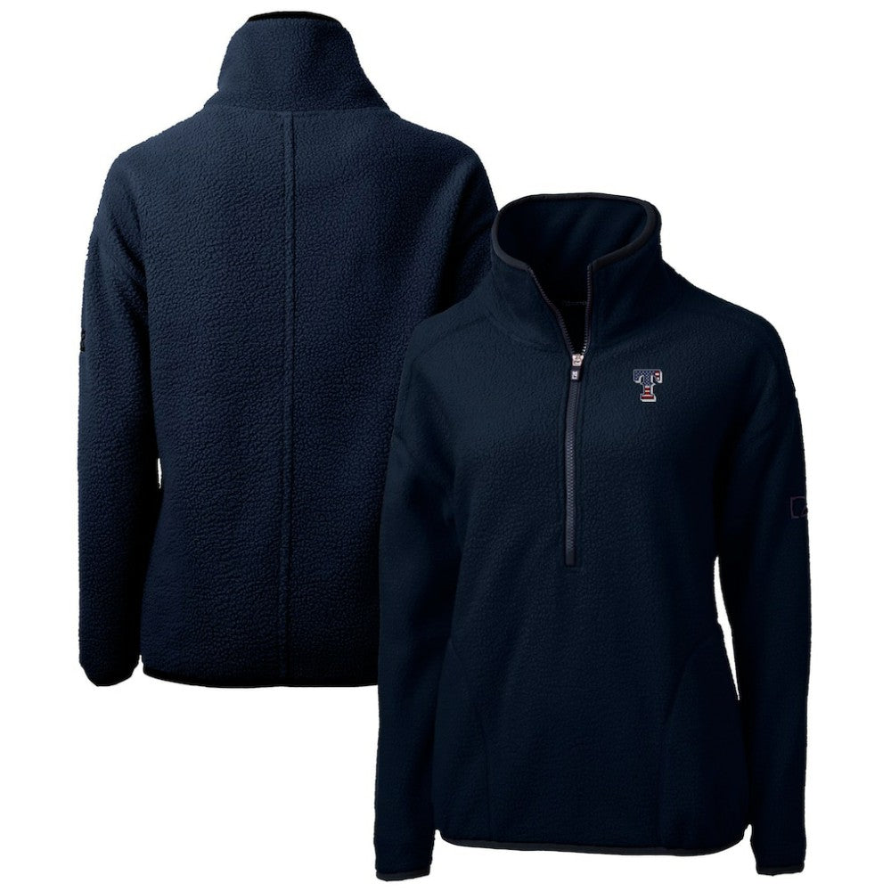 Texas Rangers Cutter & Buck Women's Americana Logo Cascade Eco Sherpa Fleece Half-Zip Pullover Jacket - Navy Jackets