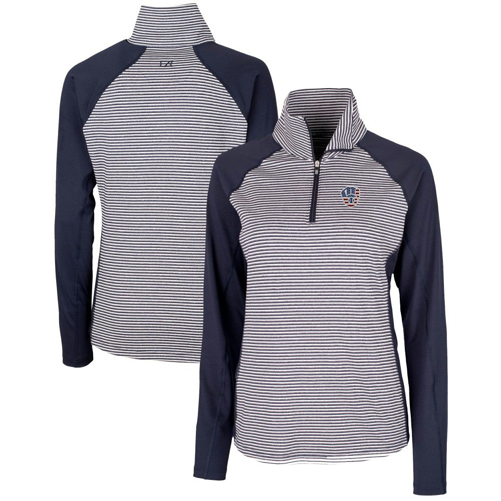 Milwaukee Brewers Cutter & Buck Women's Americana Logo Forge Tonal Stripe Stretch Half-Zip Pullover Top - Navy Pullover