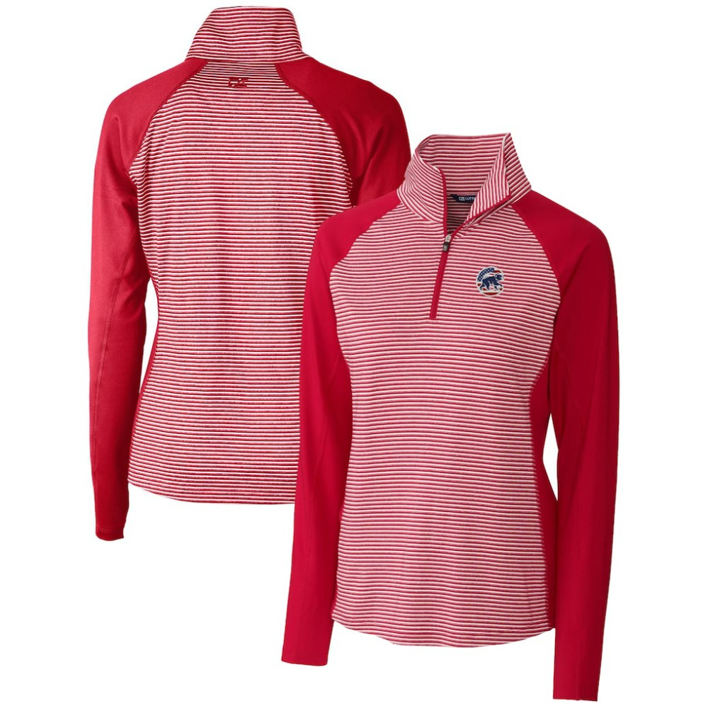 Chicago Cubs Cutter & Buck Women's Americana Logo Forge Tonal Stripe Stretch Half-Zip Pullover Top - Cardinal Pullover