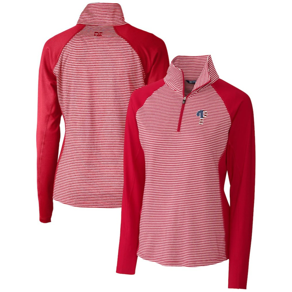 Philadelphia Phillies Cutter & Buck Women's Americana Logo Forge Tonal Stripe Stretch Half-Zip Pullover Top - Cardinal Pullover