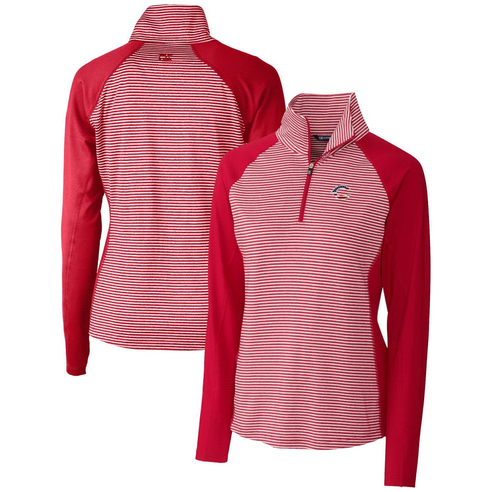 Cincinnati Reds Cutter & Buck Women's Americana Logo Forge Tonal Stripe Stretch Half-Zip Pullover Top - Cardinal Pullover