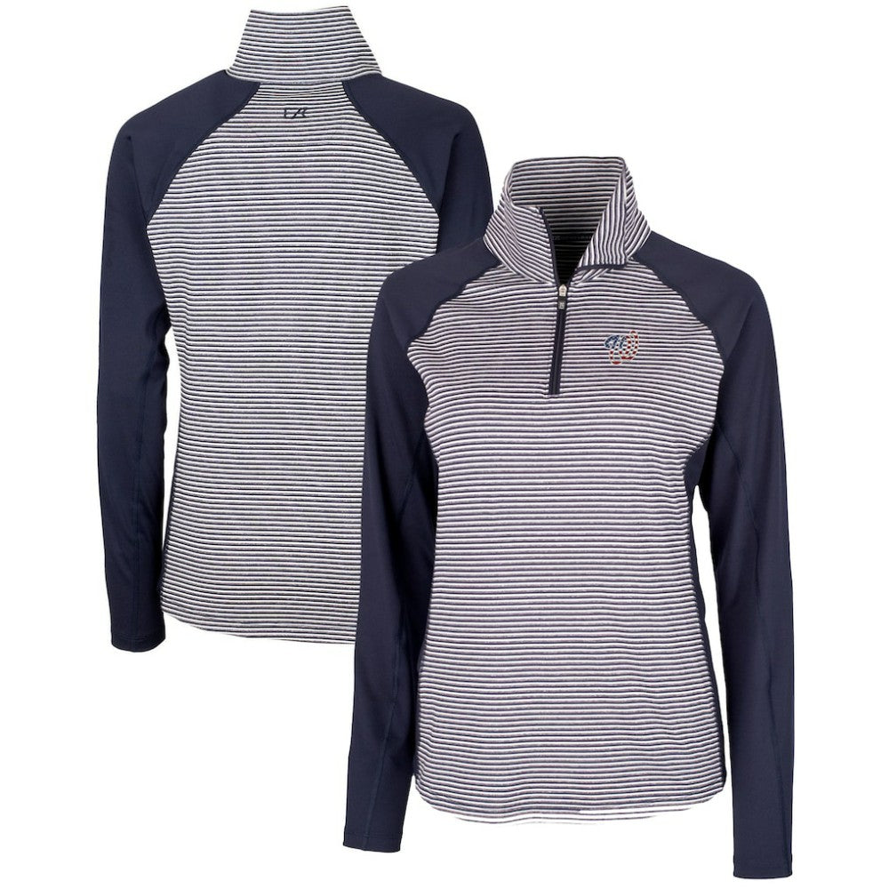 Washington Nationals Cutter & Buck Women's Americana Logo Forge Tonal Stripe Stretch Half-Zip Pullover Top - Navy Pullover