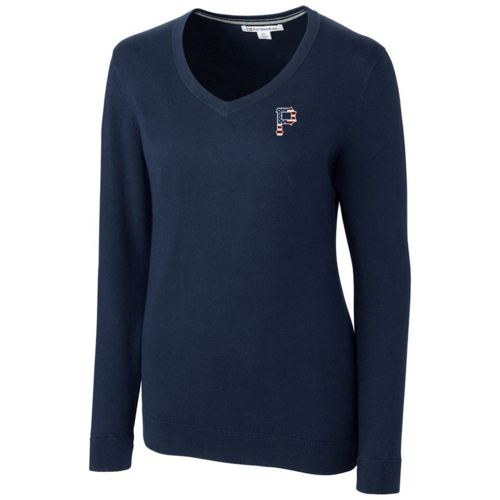 Pittsburgh Pirates Cutter & Buck Women's Americana Logo Lakemont Tri-Blend V-Neck Pullover Sweater - Navy Pullover