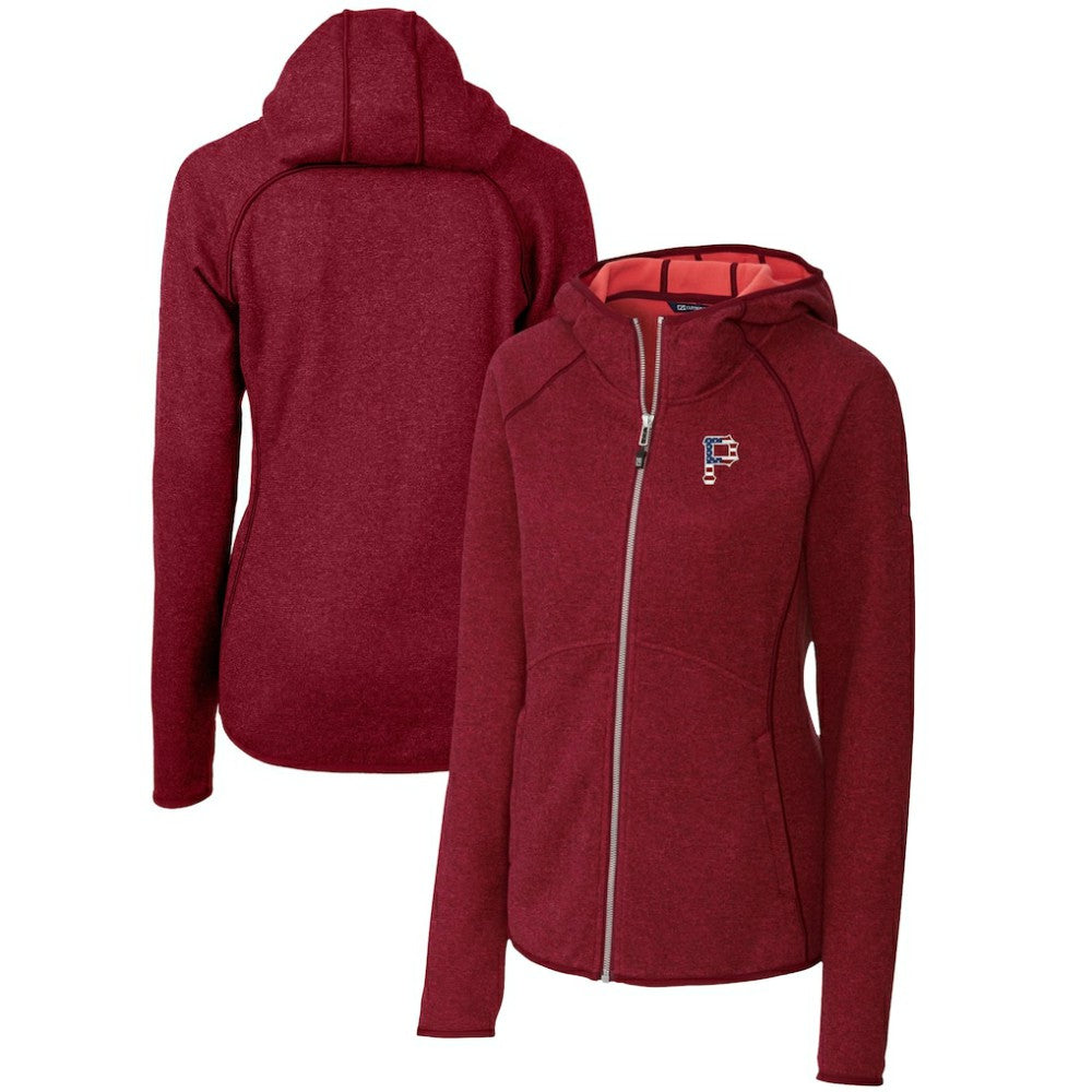 Pittsburgh Pirates Cutter & Buck Women's Americana Logo Mainsail Sweater-Knit Full-Zip Hoodie - Cardinal Hoodies
