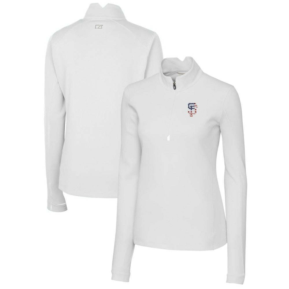 San Francisco Giants Cutter & Buck Women's Americana Logo DryTec Traverse Stretch Quarter-Zip Pullover Top - White Pullover