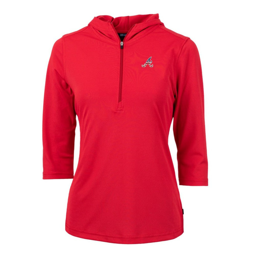 Atlanta Braves Cutter & Buck Women's Americana Logo DryTec Virtue Eco Pique Recycled Half-Zip Pullover Hoodie - Red Hoodies