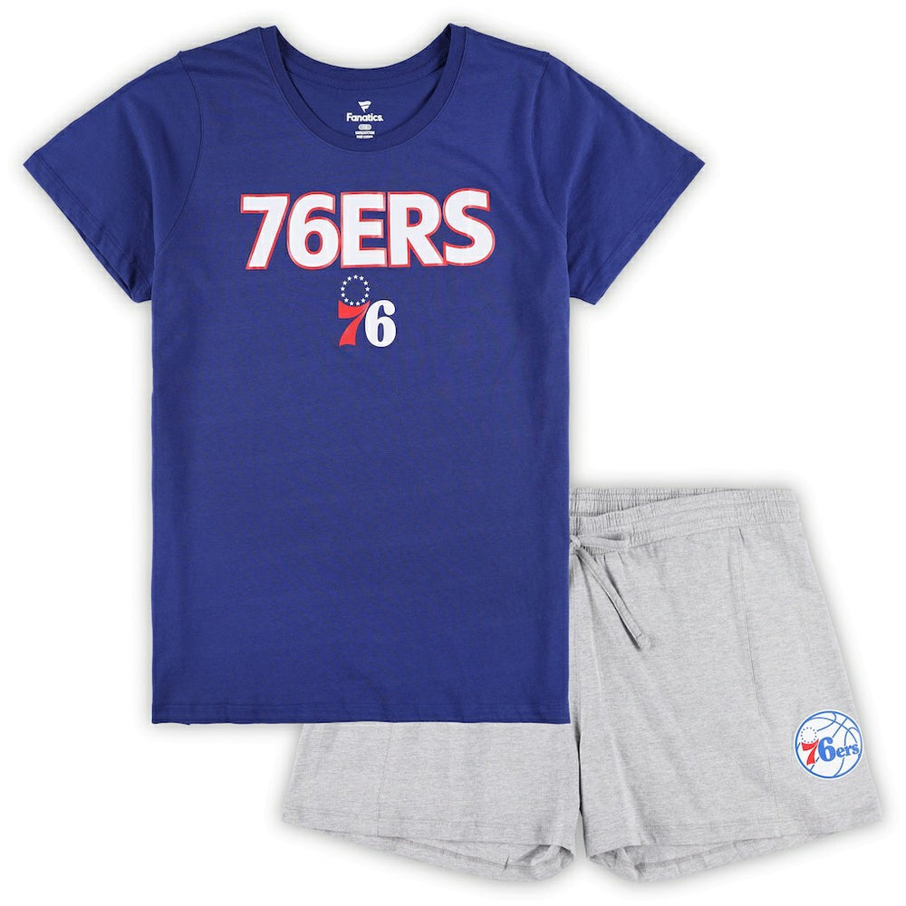 Philadelphia 76ers Women's Plus Size T-Shirt & Shorts Combo Set Royal/Heather Gray - Fanatics