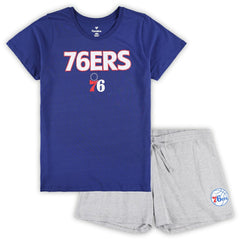 Philadelphia 76ers Women's Plus Size T-Shirt & Shorts Combo Set Royal/Heather Gray - Fanatics