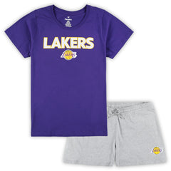 Los Angeles Lakers Women's Plus Size T-Shirt & Shorts Combo Set Purple/Heather Gray - Fanatics
