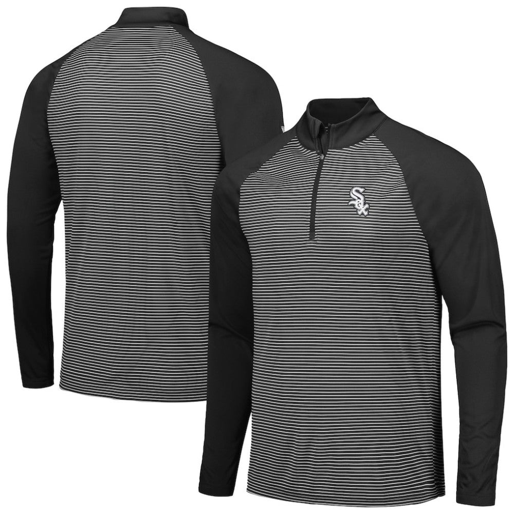 Chicago White Sox Levelwear Charter Striped Raglan Quarter-Zip Top - Black Tops