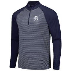 Detroit Tigers Levelwear Charter Striped Raglan Quarter-Zip Top - Navy Tops