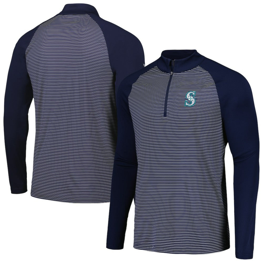 Seattle Mariners Levelwear Charter Striped Raglan Quarter-Zip Top - Navy Tops