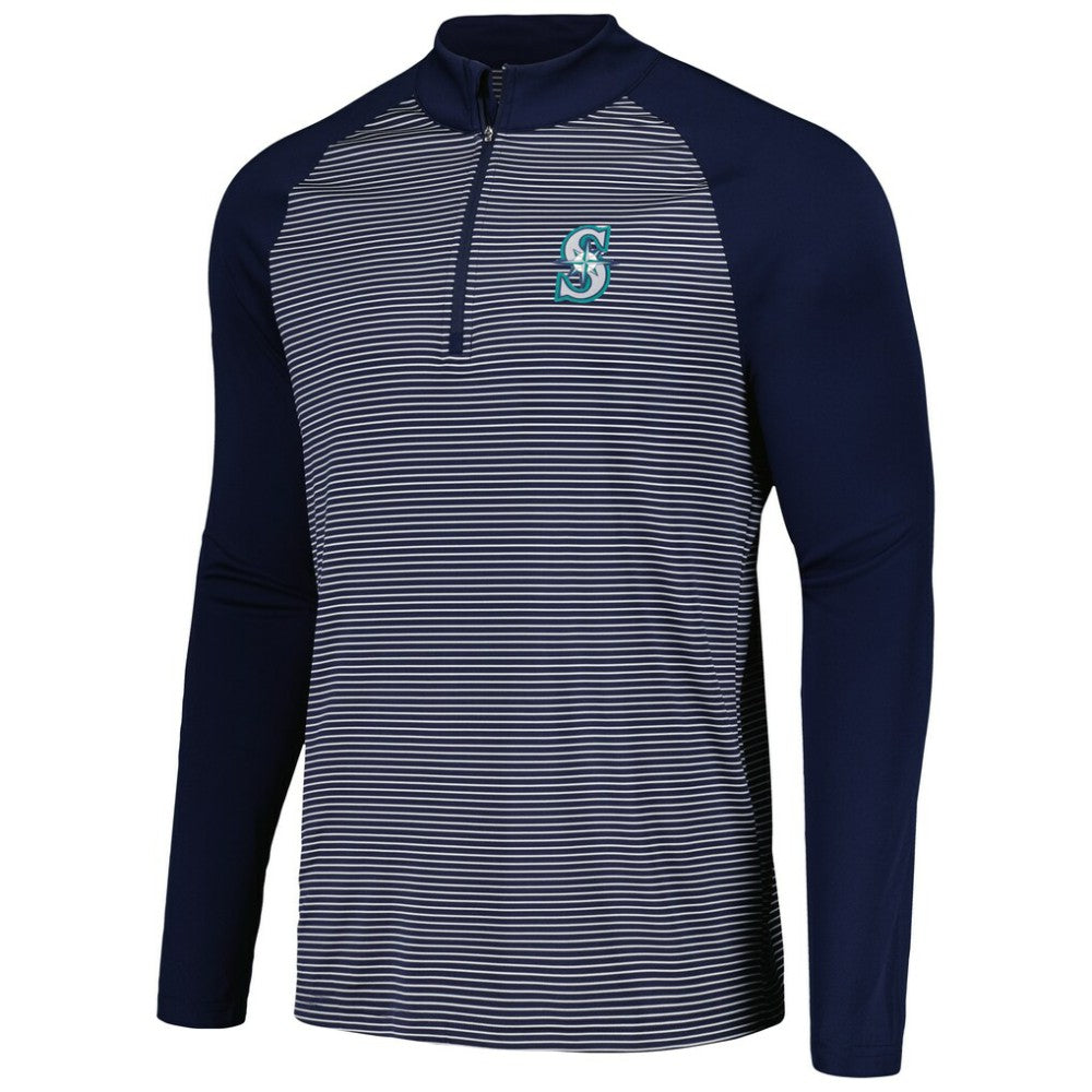 Seattle Mariners Levelwear Charter Striped Raglan Quarter-Zip Top - Navy Tops