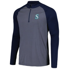 Seattle Mariners Levelwear Charter Striped Raglan Quarter-Zip Top - Navy Tops