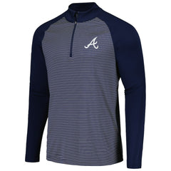 Atlanta Braves Levelwear Charter Striped Raglan Quarter-Zip Top - Navy Tops