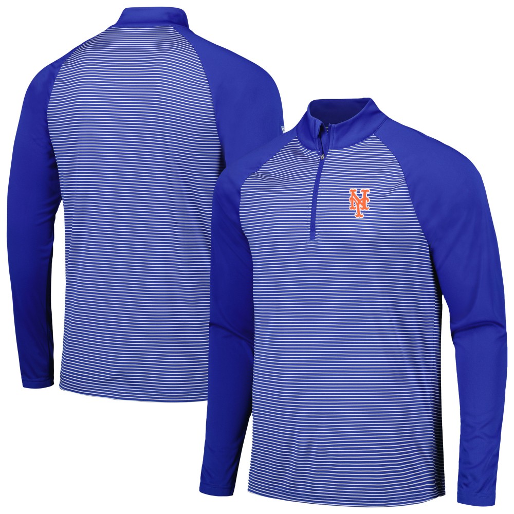 New York Mets Levelwear Charter Striped Raglan Quarter-Zip Top - Royal Tops