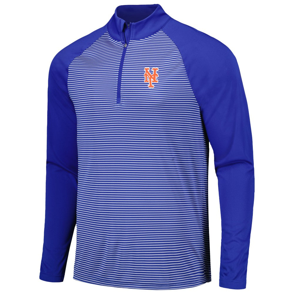 New York Mets Levelwear Charter Striped Raglan Quarter-Zip Top - Royal Tops