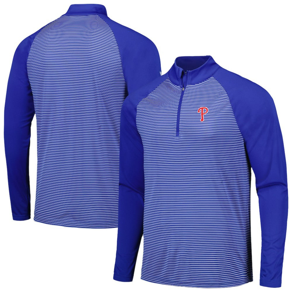 Philadelphia Phillies Levelwear Charter Striped Raglan Quarter-Zip Top - Royal Tops