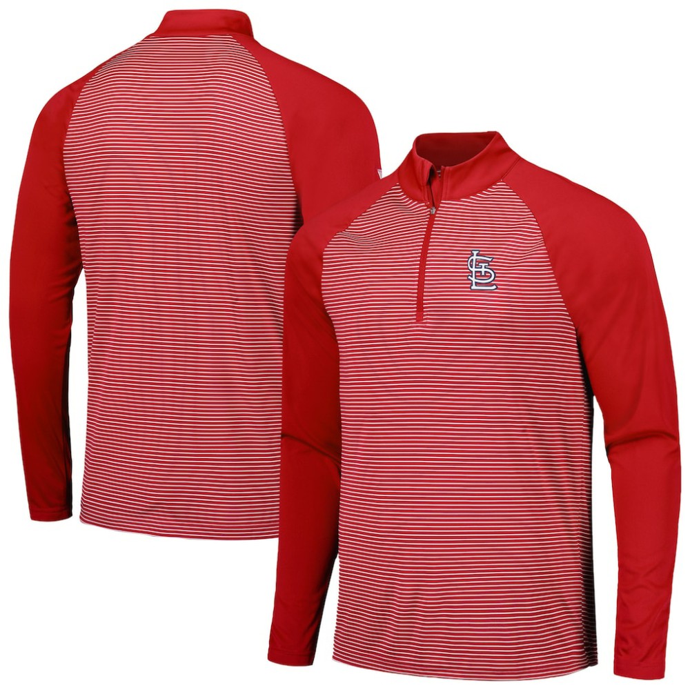 St. Louis Cardinals Levelwear Charter Striped Raglan Quarter-Zip Top - Red Tops