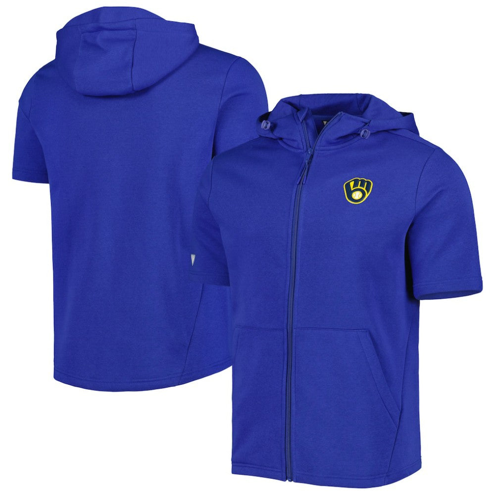 Milwaukee Brewers Levelwear Recruit Full-Zip Short Sleeve Hoodie - Royal Hoodies