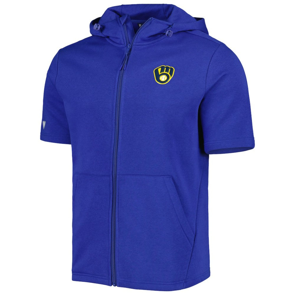 Milwaukee Brewers Levelwear Recruit Full-Zip Short Sleeve Hoodie - Royal Hoodies