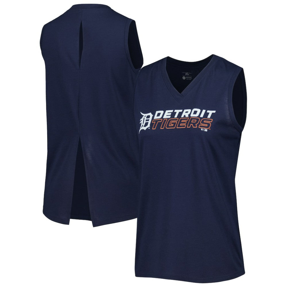 Detroit Tigers Levelwear Women's Paisley Chase V-Neck Tank Top - Navy Tanks