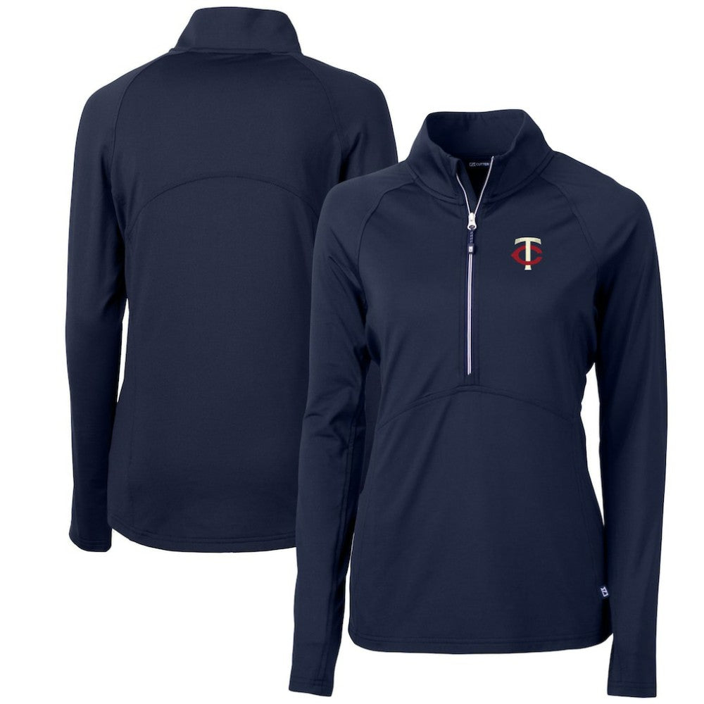 Minnesota Twins Cutter & Buck Women's Adapt Eco Knit Stretch Half-Zip Logo Pullover Top - Navy Pullover