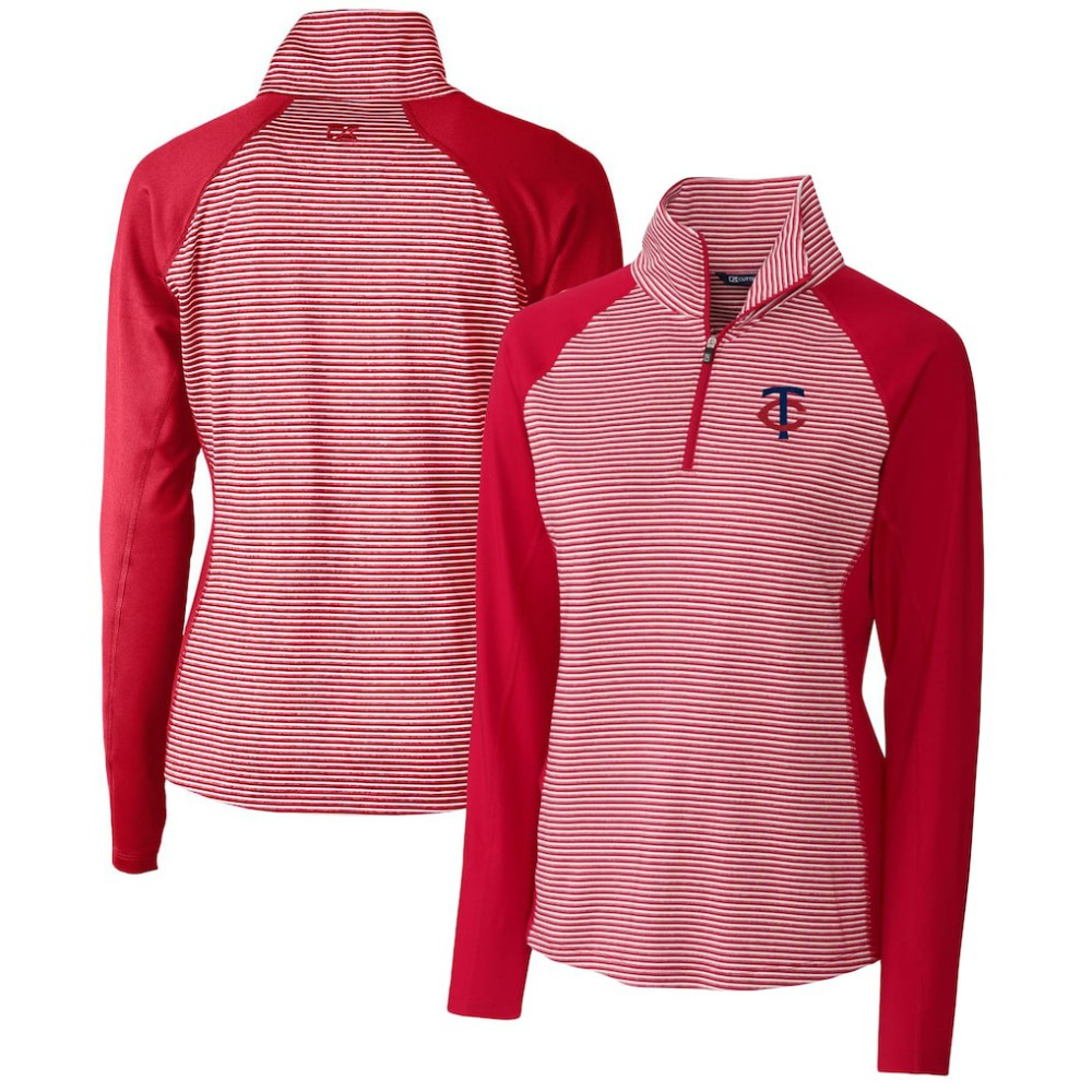 Minnesota Twins Cutter & Buck Women's DryTec Forge Tonal Stripe Stretch Half-Zip Top - Red Tops