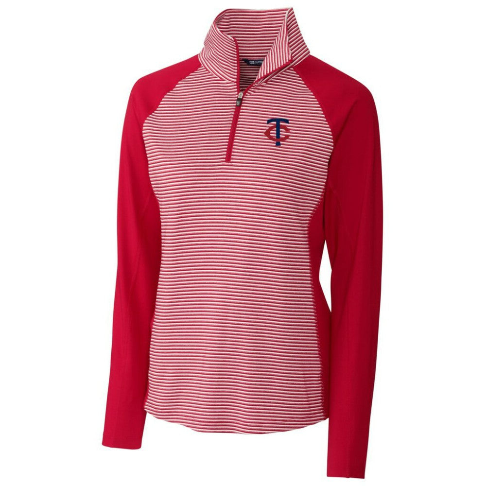 Minnesota Twins Cutter & Buck Women's DryTec Forge Tonal Stripe Stretch Half-Zip Top - Red Tops
