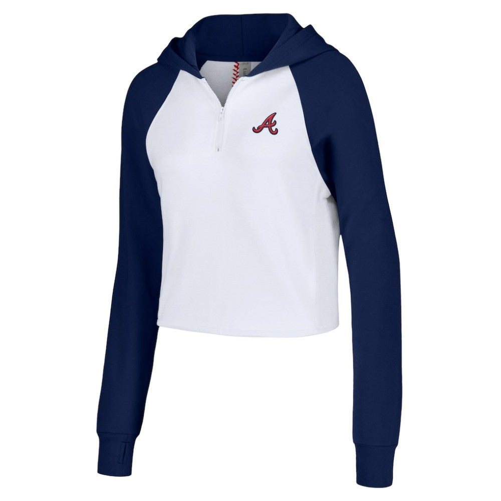 Atlanta Braves Lusso Women's Jane Raglan Quarter-Zip Tri-Blend Cropped Pullover Hoodie - White Hoodies