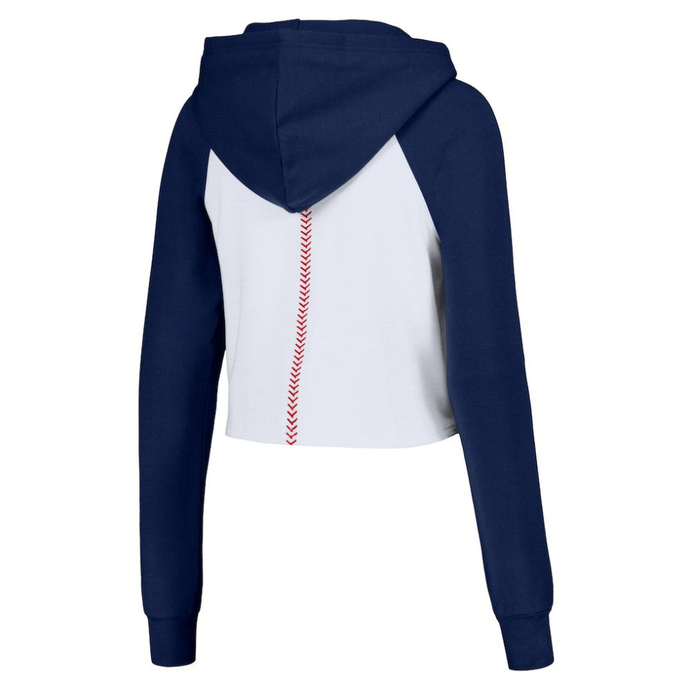 Atlanta Braves Lusso Women's Jane Raglan Quarter-Zip Tri-Blend Cropped Pullover Hoodie - White Hoodies
