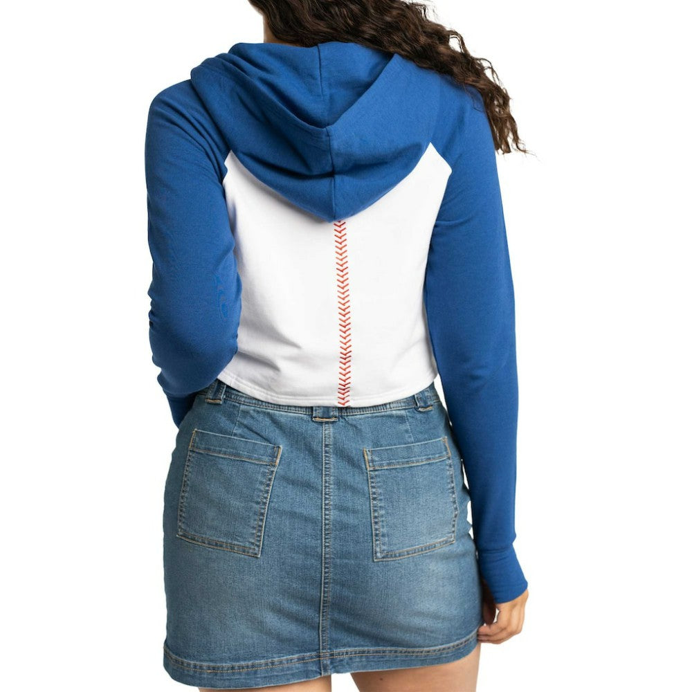 Chicago Cubs Lusso Women's Jane Raglan Quarter-Zip Tri-Blend Cropped Pullover Hoodie - White Hoodies